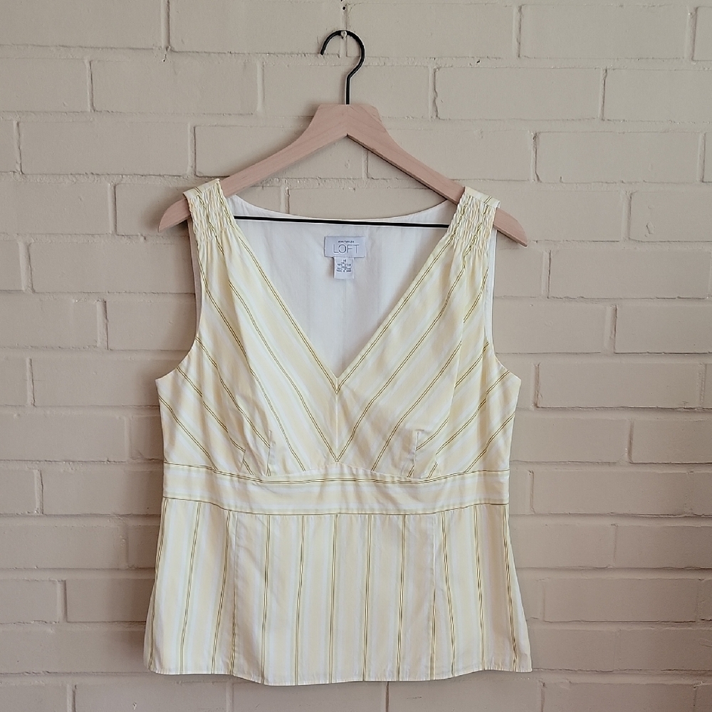 LOFT Lightweight White/ Yellow/ Green Stripe Sleeveless Vneck Tank Top